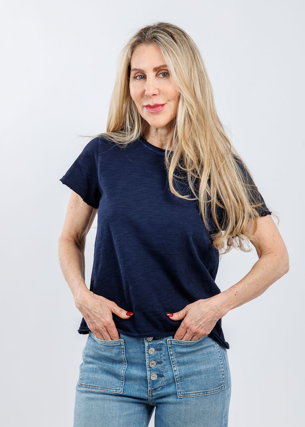 Elliott Lauren Drew Crew Boxy Tee in Navy available at Barbara Katz