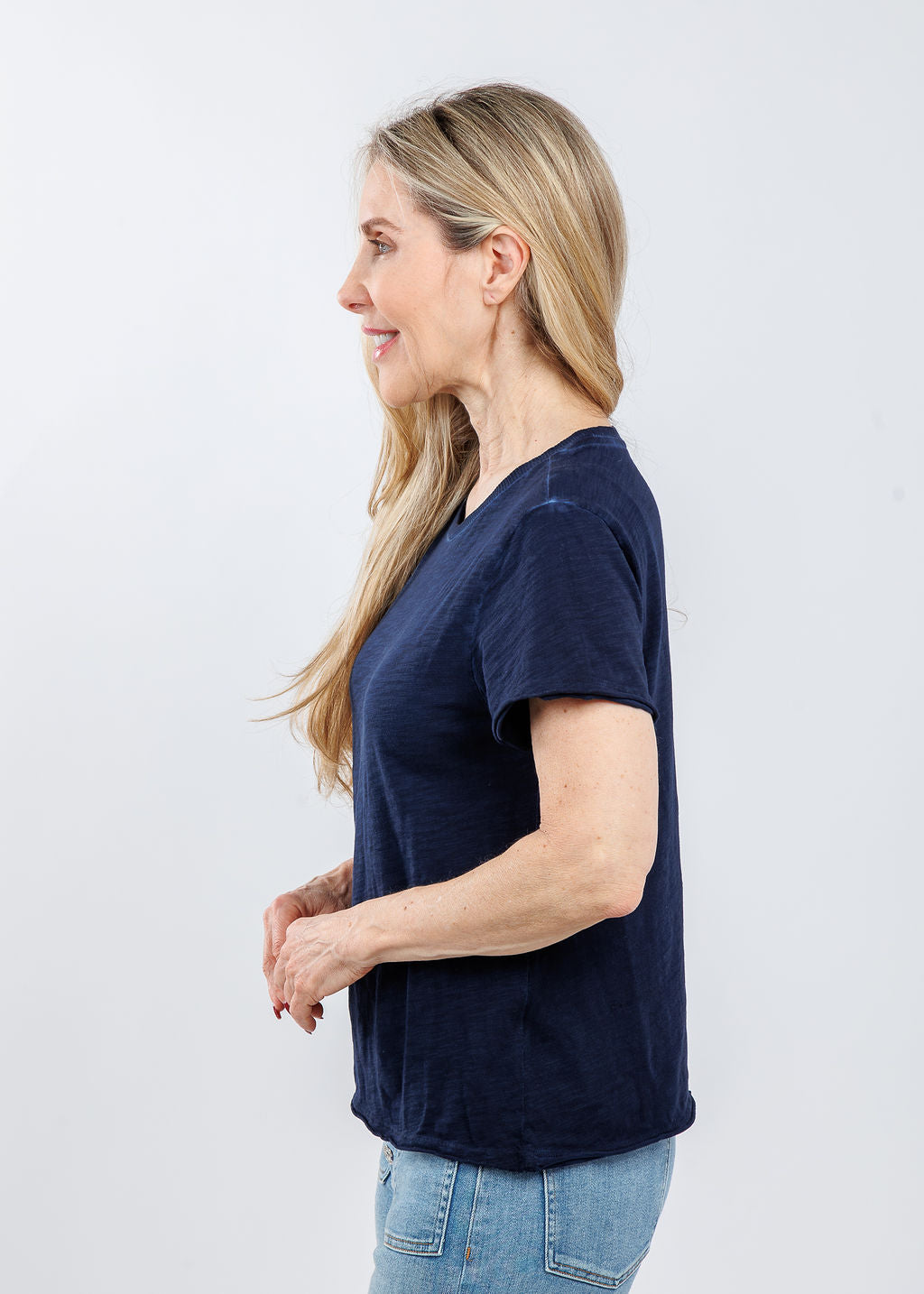 Elliott Lauren Drew Crew Boxy Tee in Navy available at Barbara Katz
