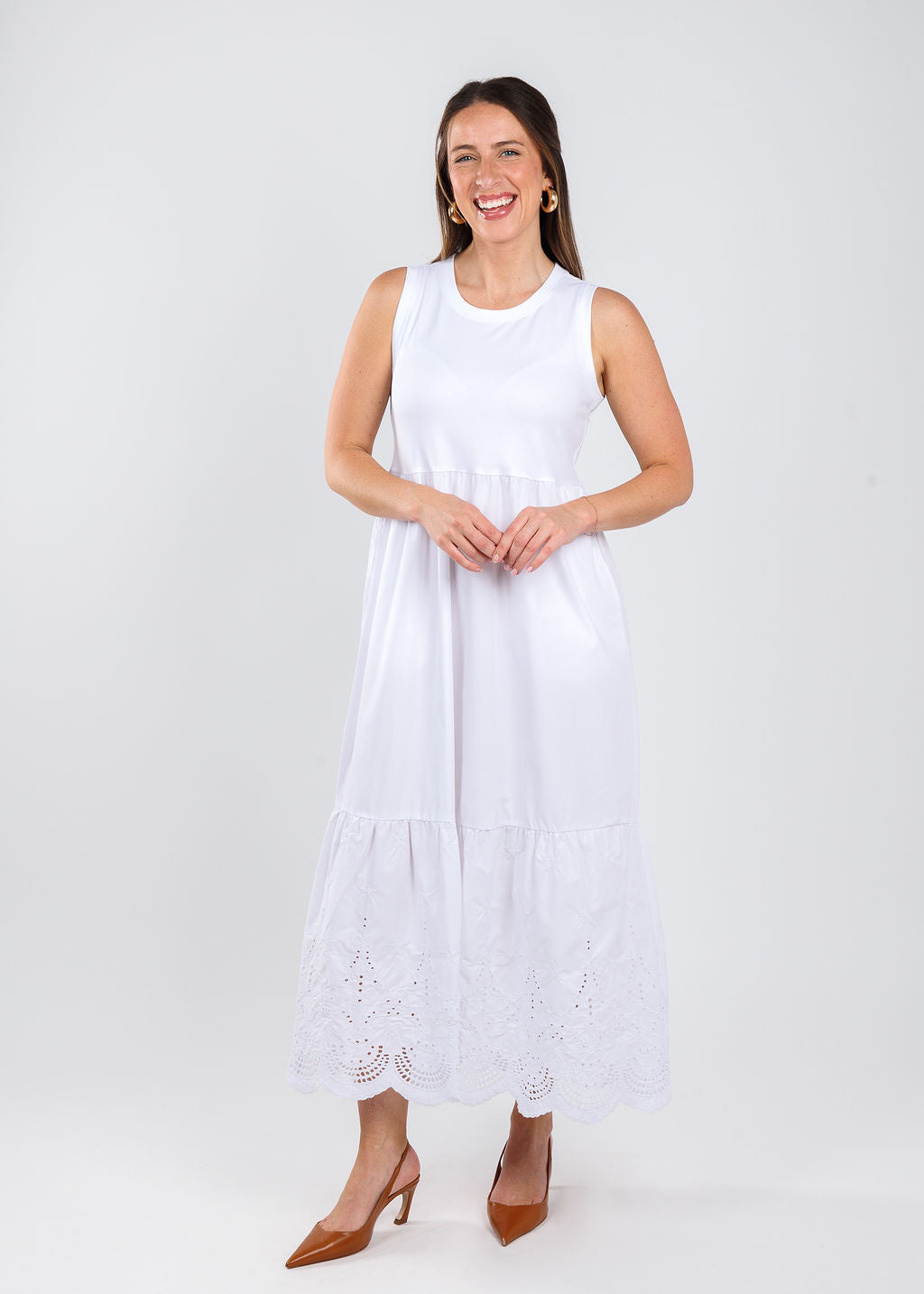 Elliott Lauren White Eyelet Dress in White available at Barbara Katz