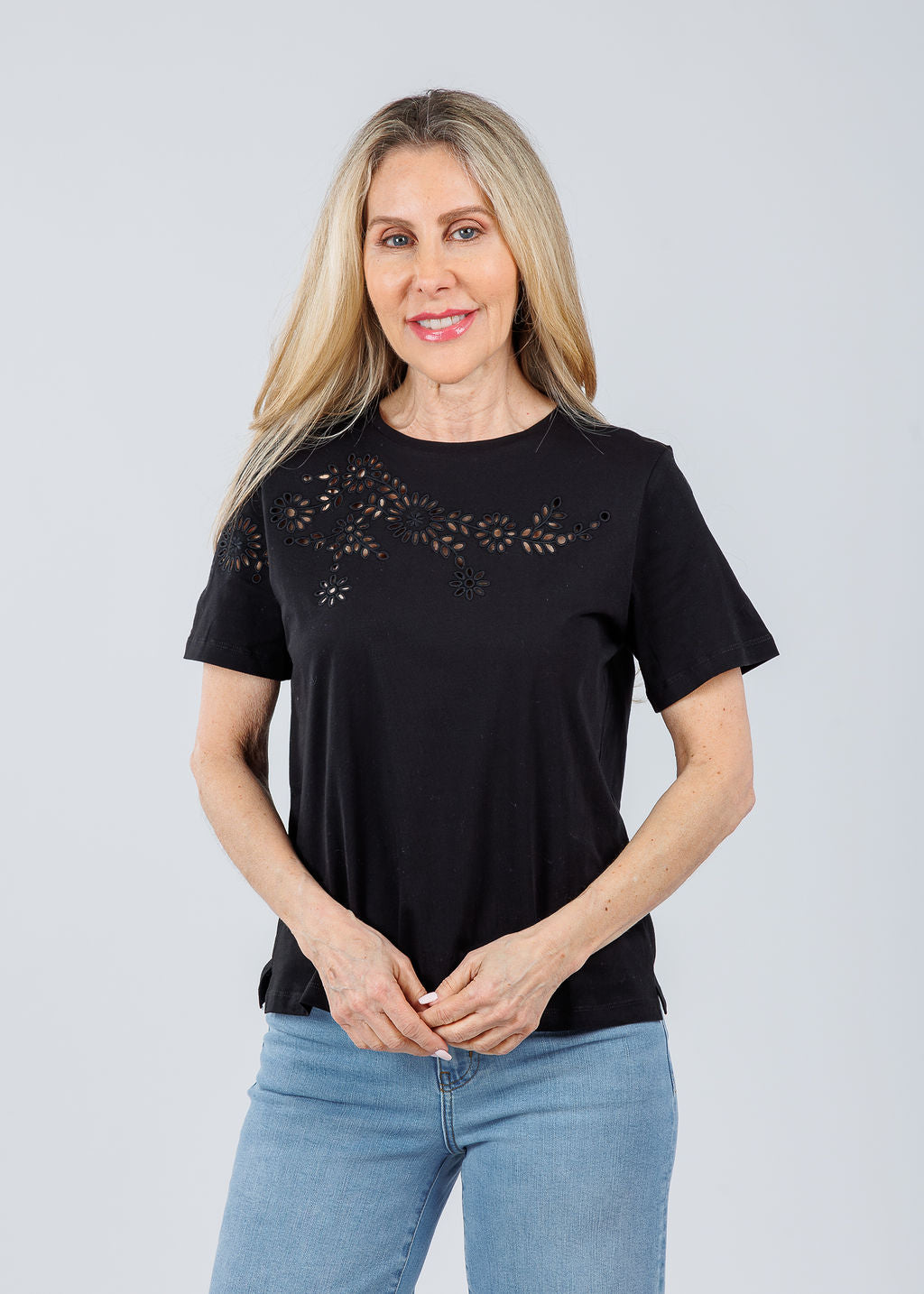 Elliott Lauren Eyelet Tee in Black available at Barbara Katz