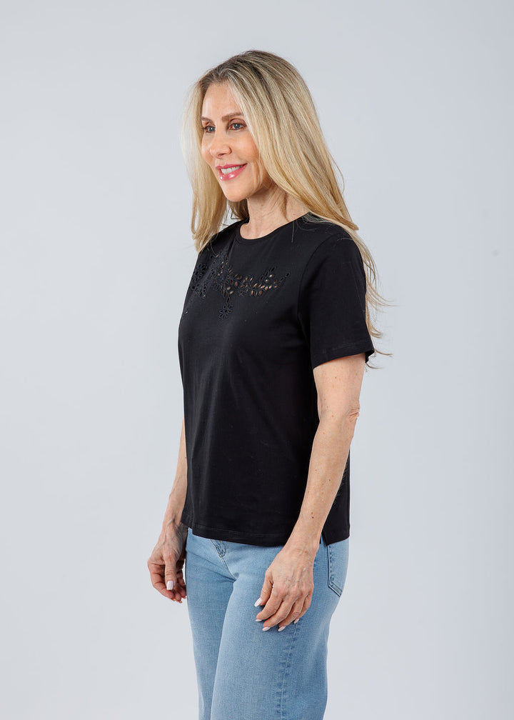Elliott Lauren Eyelet Tee in Black available at Barbara Katz