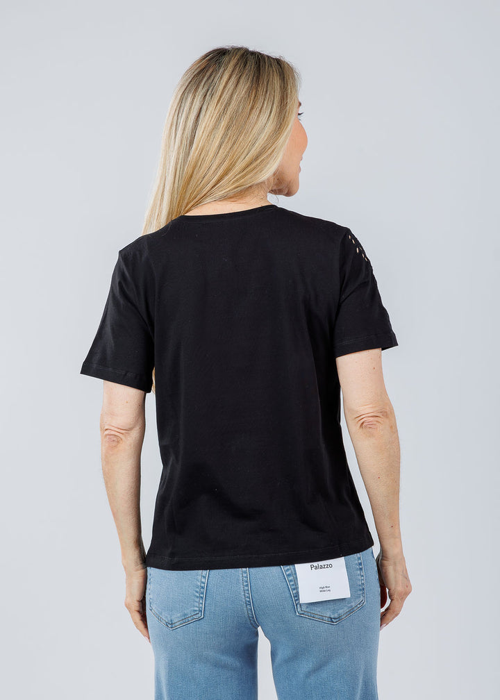 Elliott Lauren Eyelet Tee in Black available at Barbara Katz