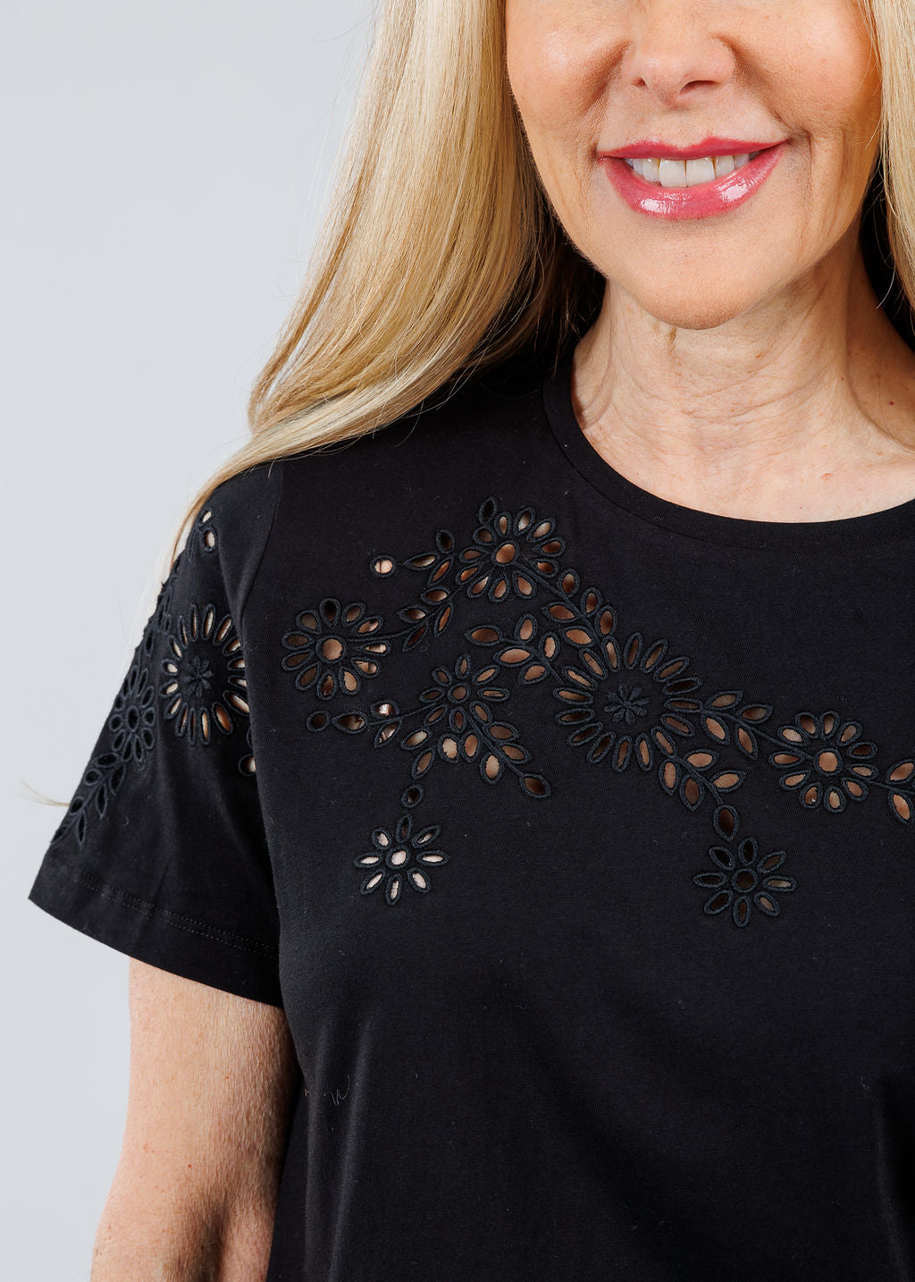 Elliott Lauren Eyelet Tee in Black available at Barbara Katz