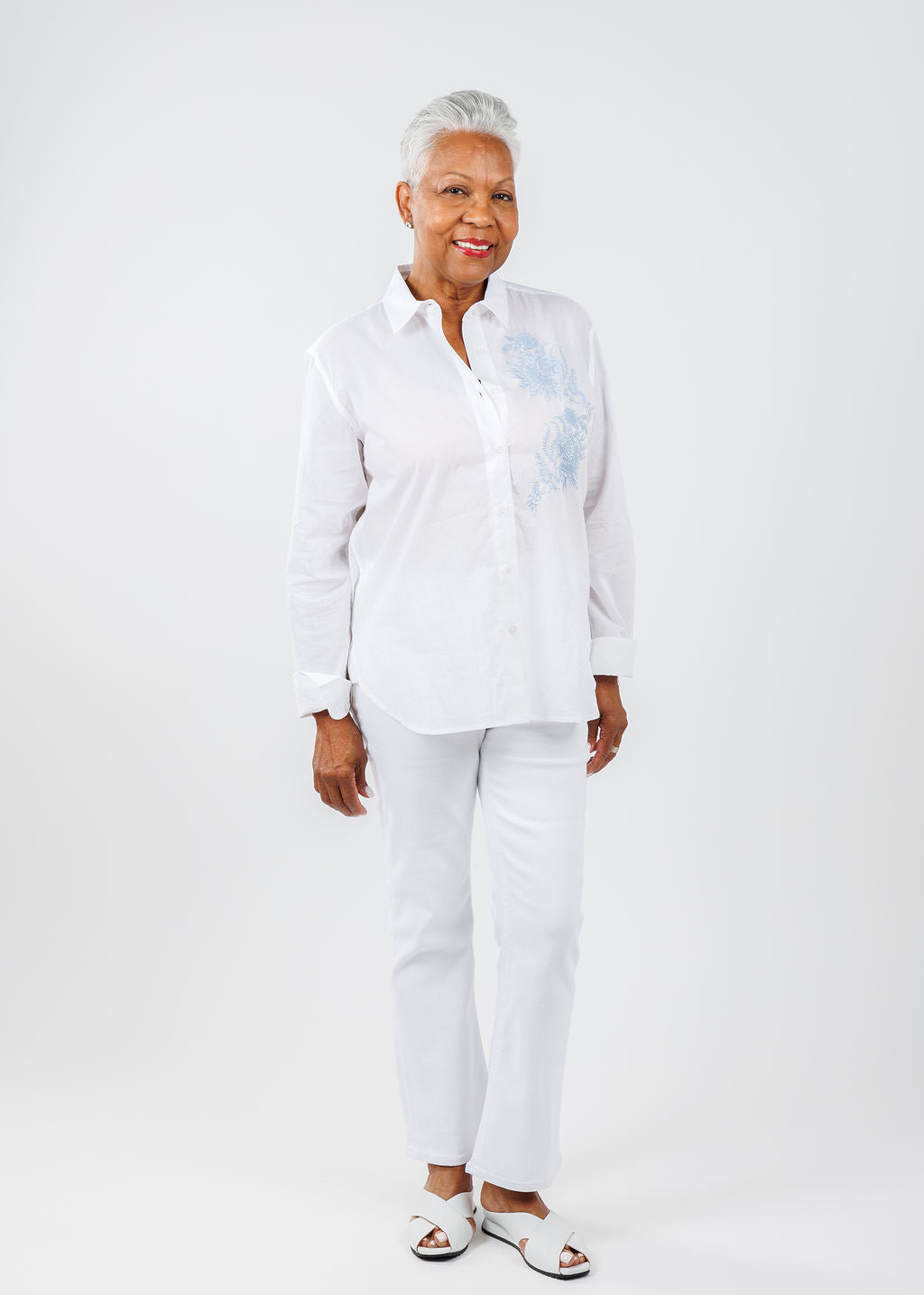 Juana Embroidered Button Down Shirt - White