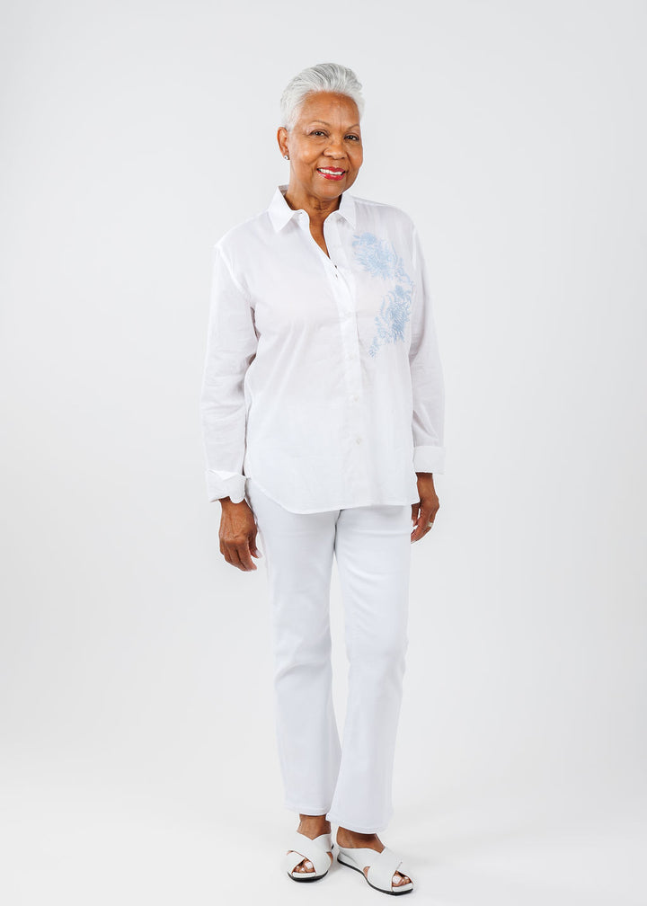 Juana Embroidered Button Down Shirt - White