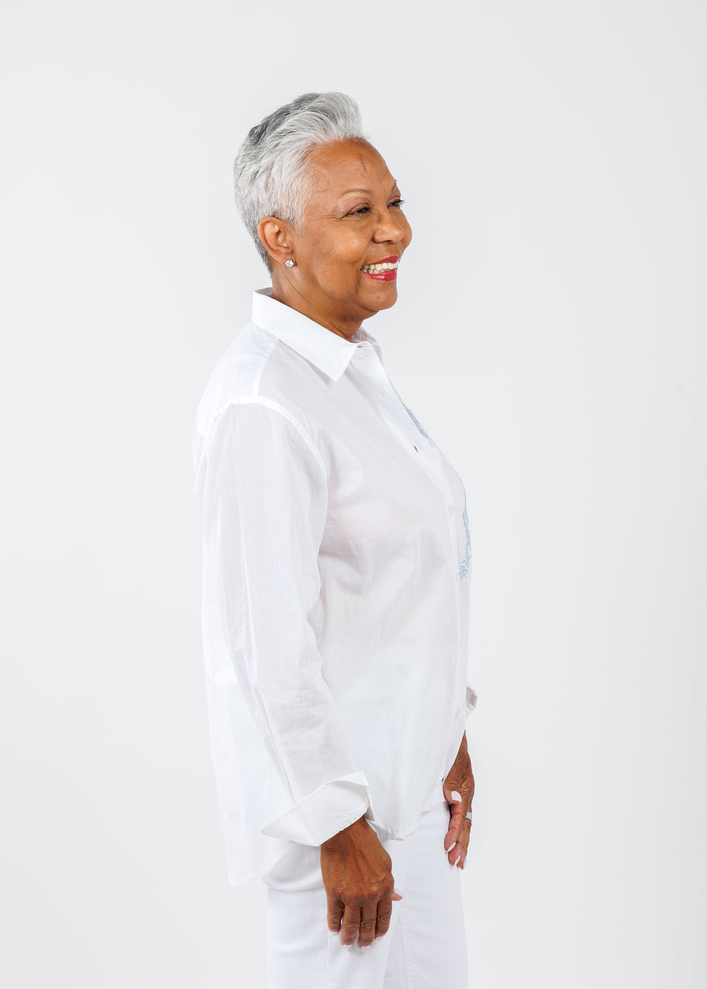 Juana Embroidered Button Down Shirt - White