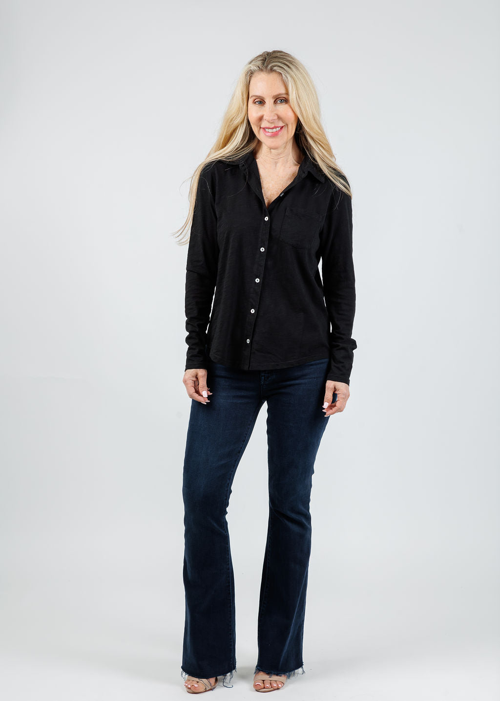 Elliott Lauren Reese Long Sleeve Button Front Shirt in Black available at Barbara Katz