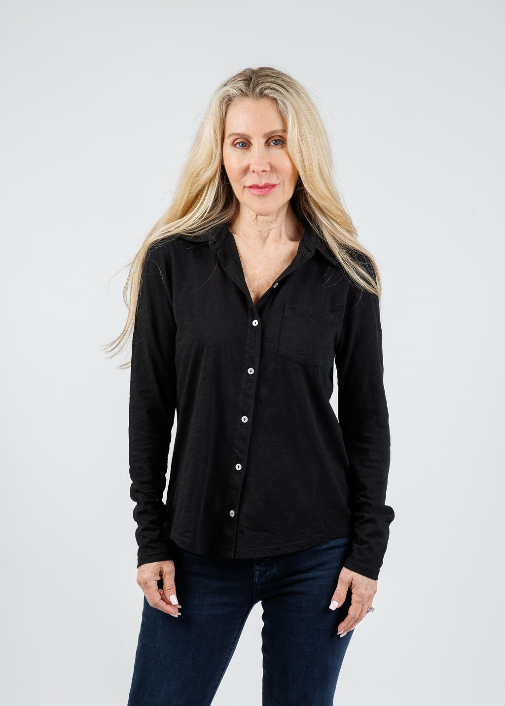 Elliott Lauren Reese Long Sleeve Button Front Shirt in Black available at Barbara Katz