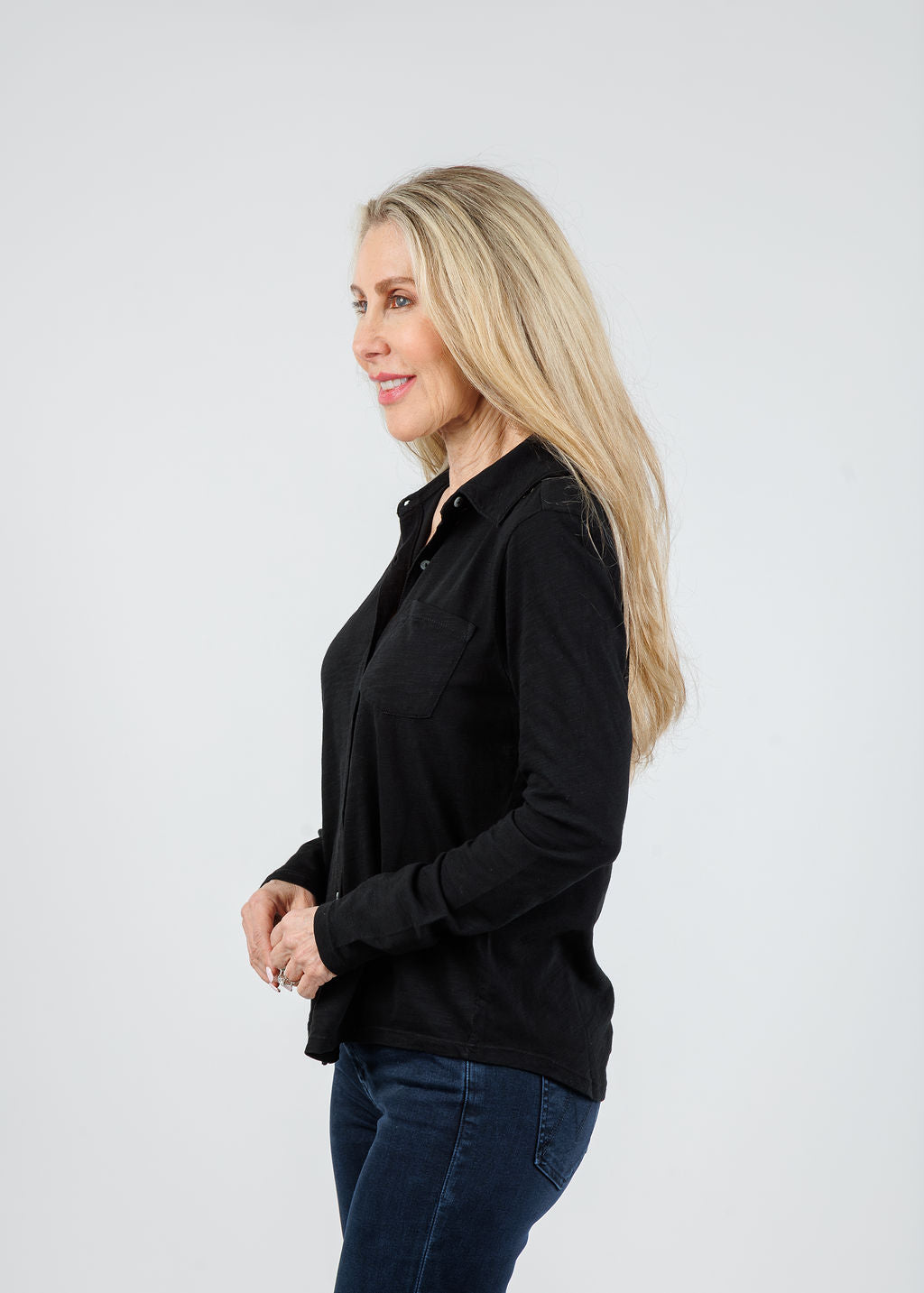 Elliott Lauren Reese Long Sleeve Button Front Shirt in Black available at Barbara Katz
