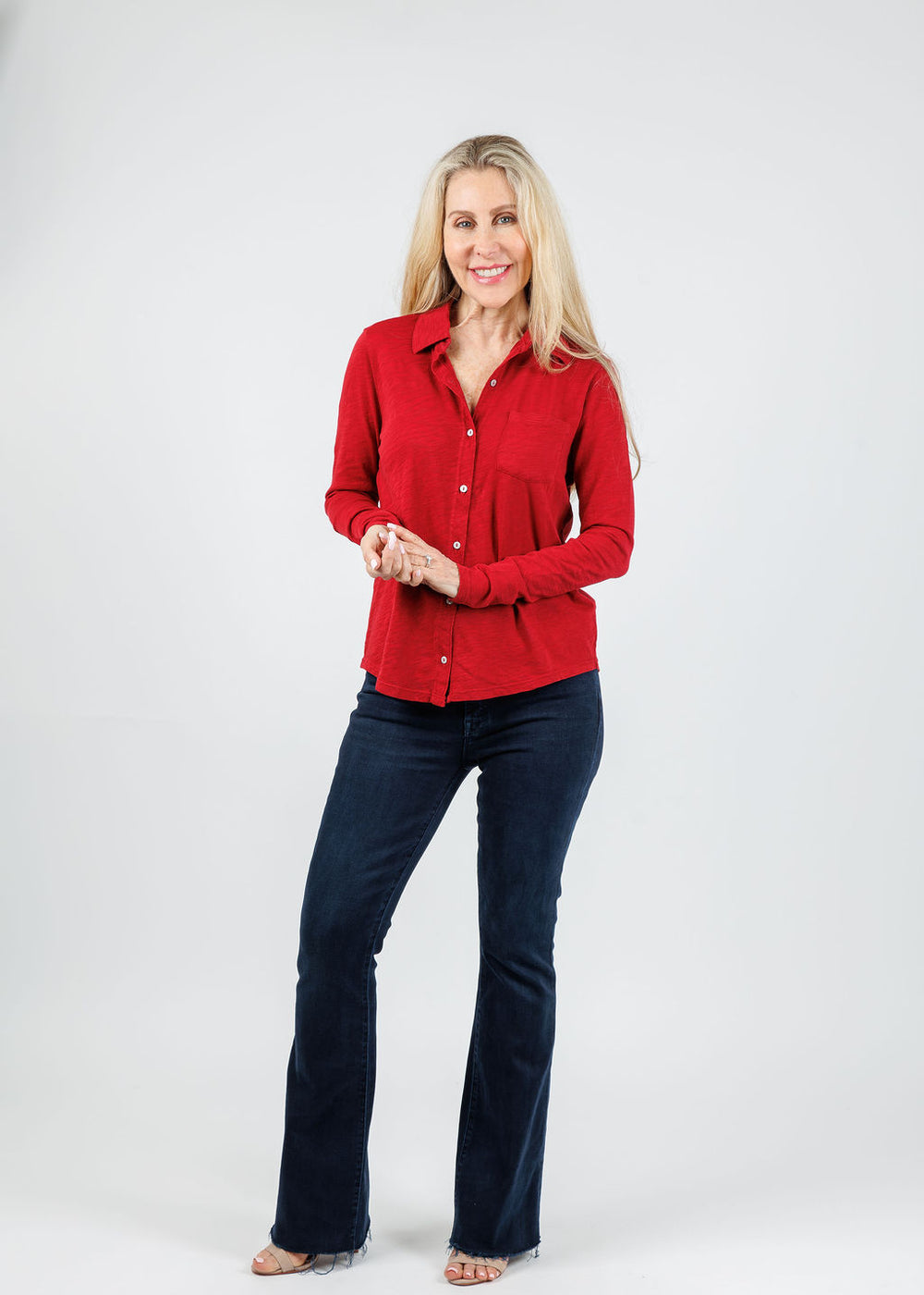 Elliott Lauren Reese Long Sleeve Button Front Shirt in Garnet available at Barbara Katz