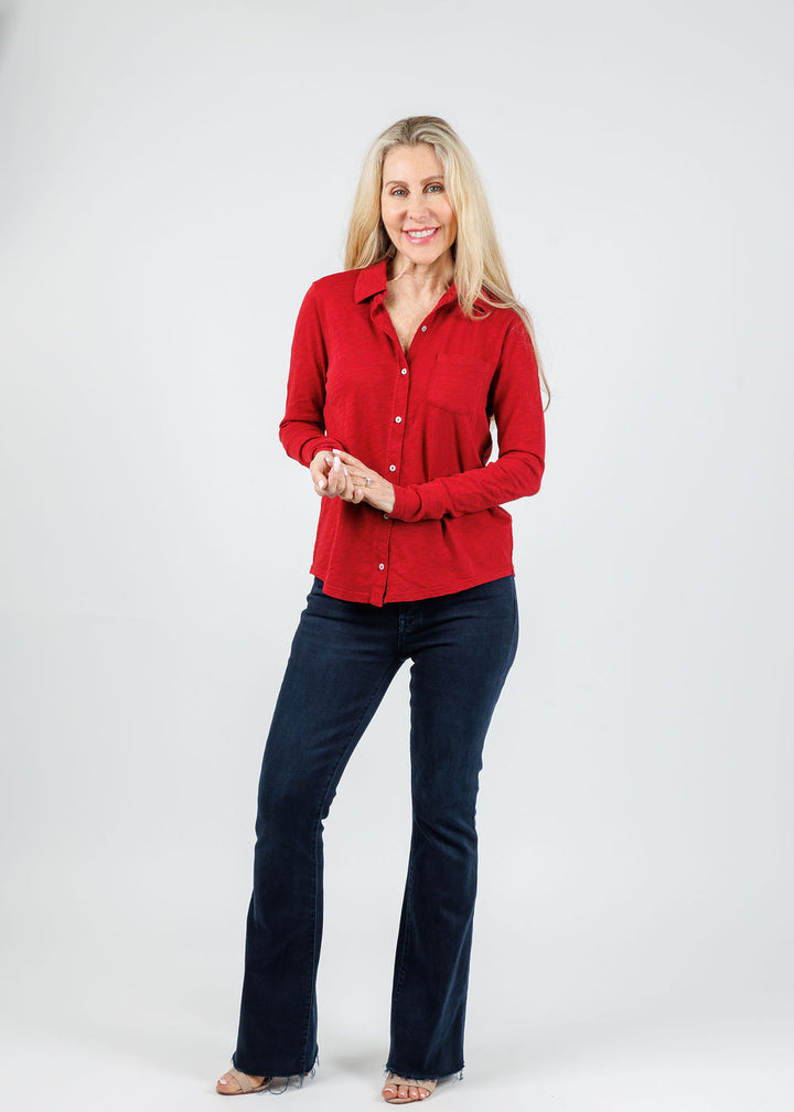 Elliott Lauren Reese Long Sleeve Button Front Shirt in Garnet available at Barbara Katz