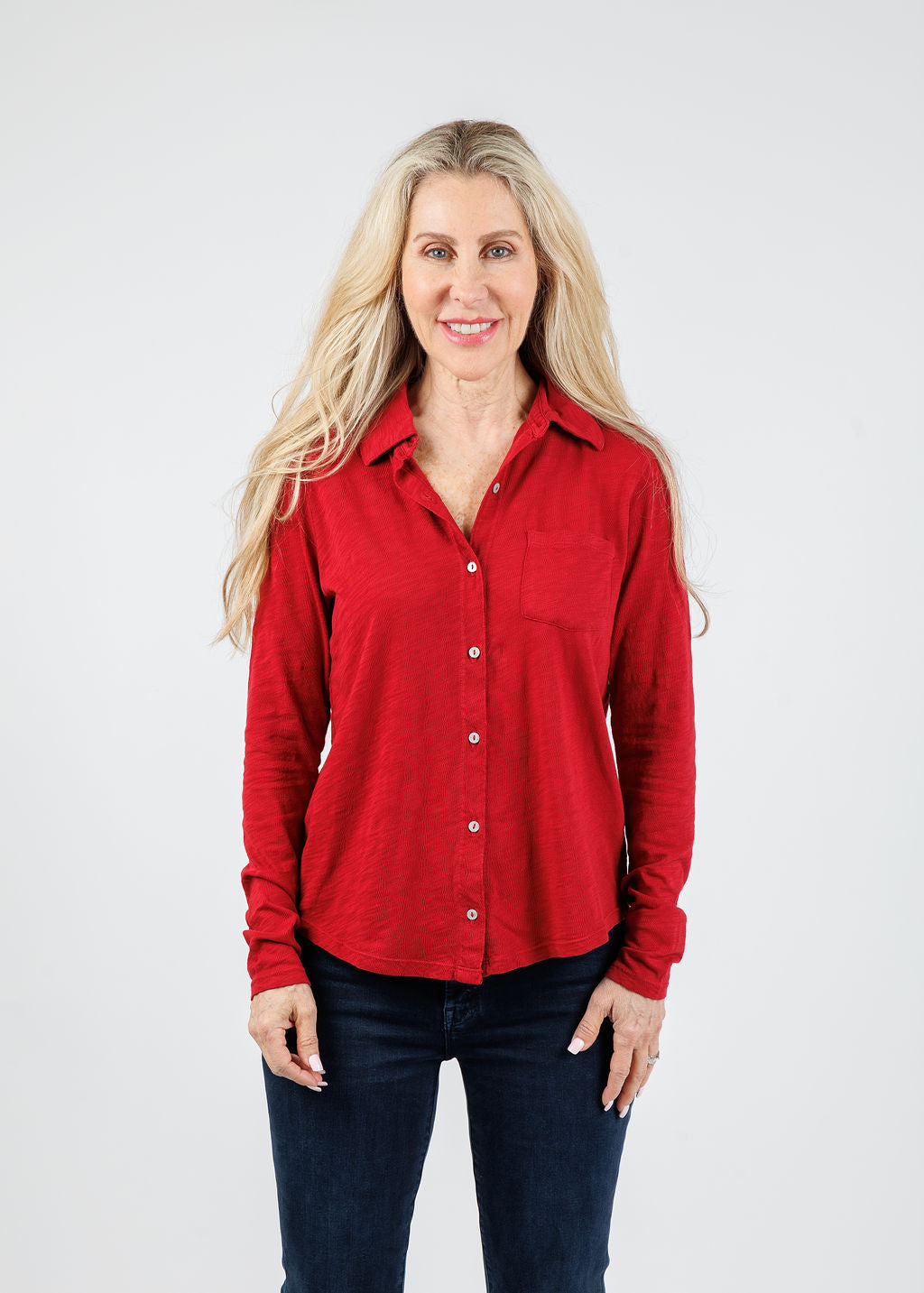 Elliott Lauren Reese Long Sleeve Button Front Shirt in Garnet available at Barbara Katz