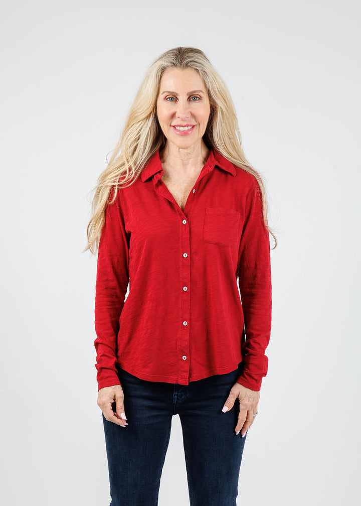 Elliott Lauren Reese Long Sleeve Button Front Shirt in Garnet available at Barbara Katz