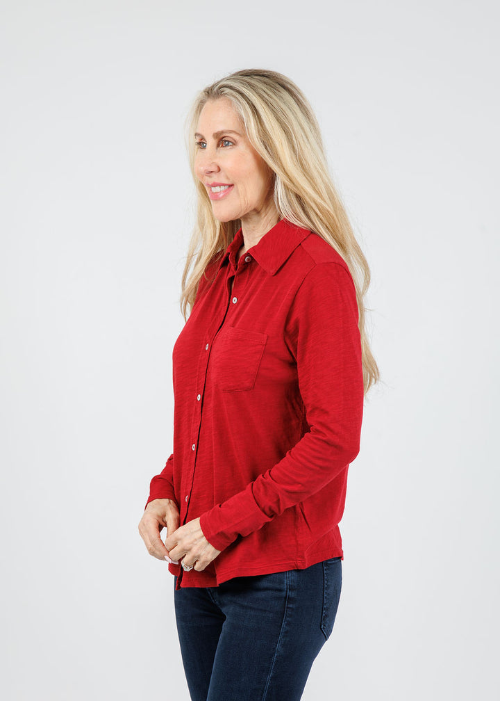 Elliott Lauren Reese Long Sleeve Button Front Shirt in Garnet available at Barbara Katz