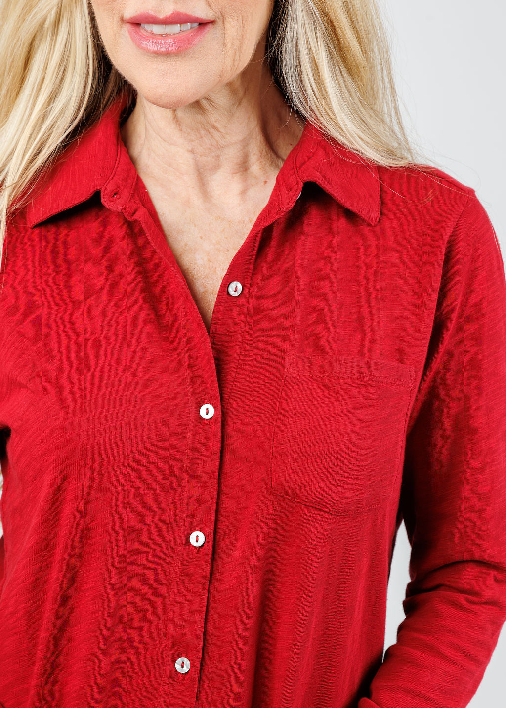 Elliott Lauren Reese Long Sleeve Button Front Shirt in Garnet available at Barbara Katz