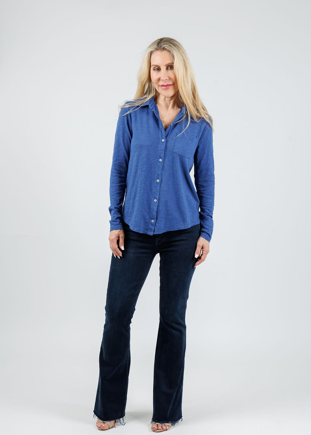 Elliott Lauren Reese Long Sleeve Button Front Shirt in Lapis available at Barbara Katz