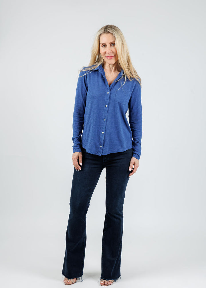Elliott Lauren Reese Long Sleeve Button Front Shirt in Lapis available at Barbara Katz