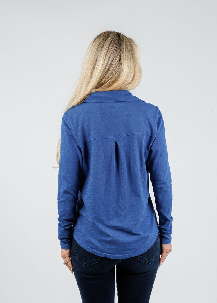 Elliott Lauren Reese Long Sleeve Button Front Shirt in Lapis available at Barbara Katz
