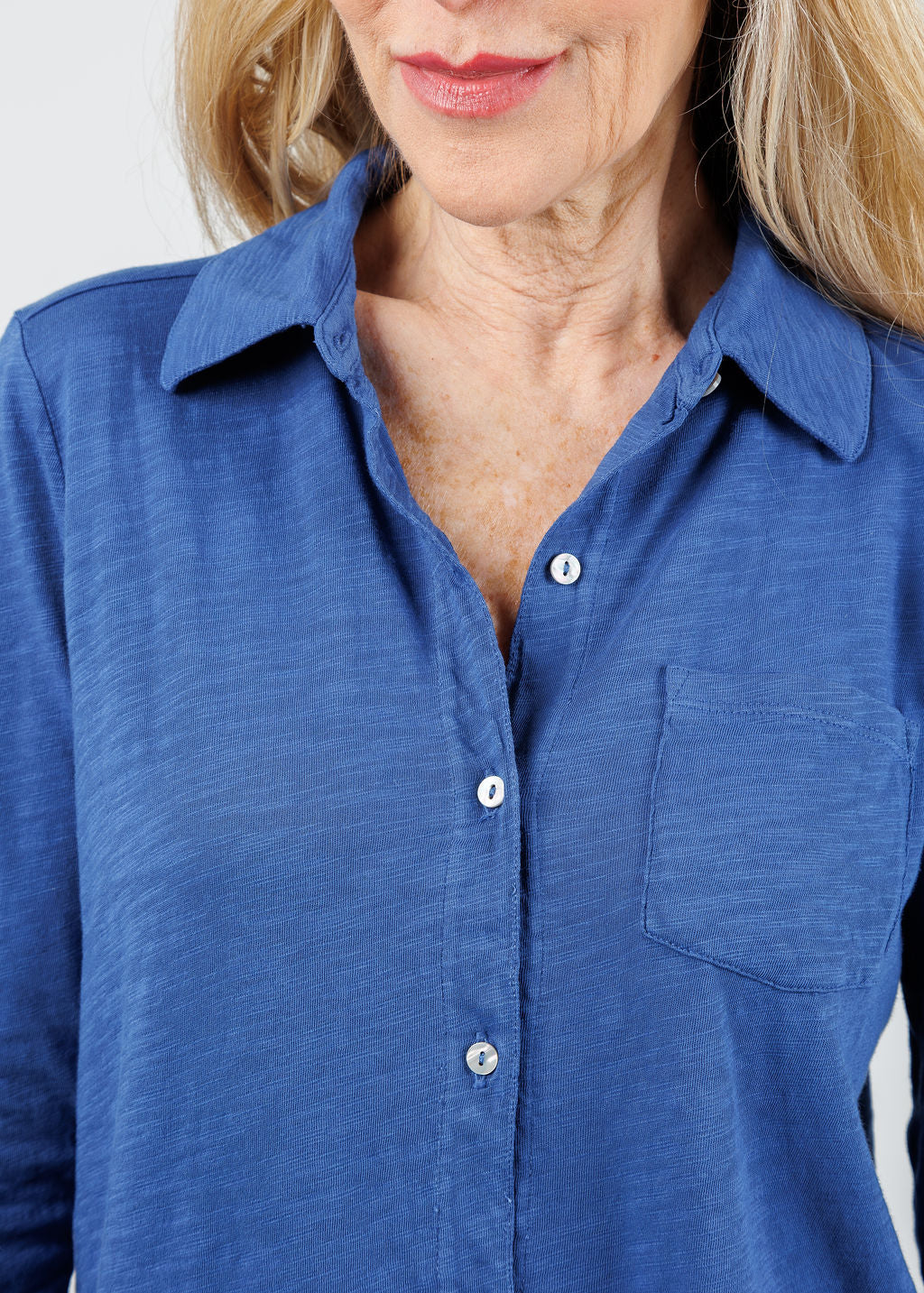 Elliott Lauren Reese Long Sleeve Button Front Shirt in Lapis available at Barbara Katz
