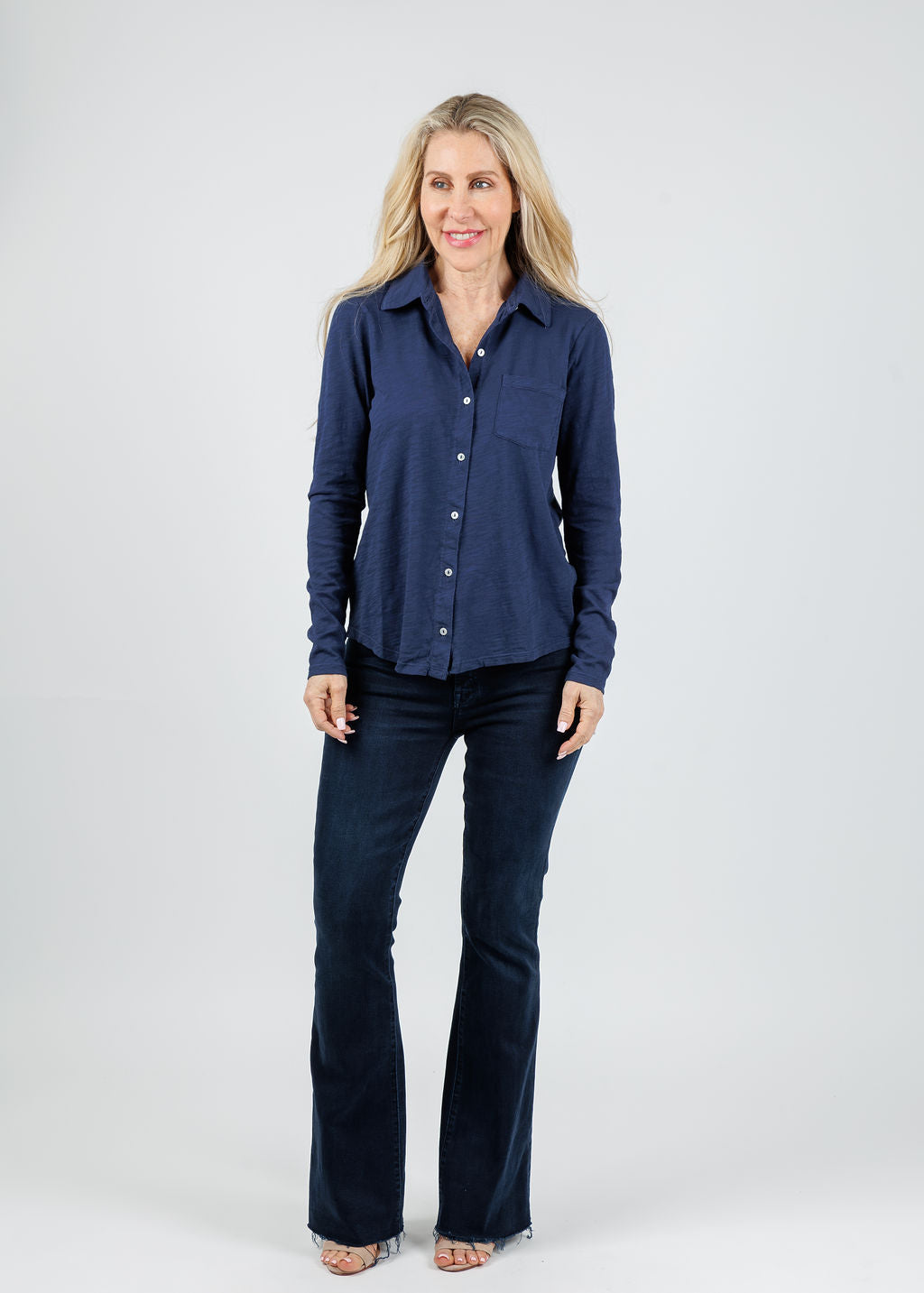 Elliott Lauren Reese Long Sleeve Button Front Shirt in MIdnight available at Barbara Katz