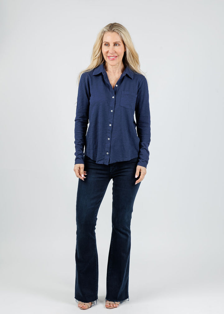Elliott Lauren Reese Long Sleeve Button Front Shirt in MIdnight available at Barbara Katz