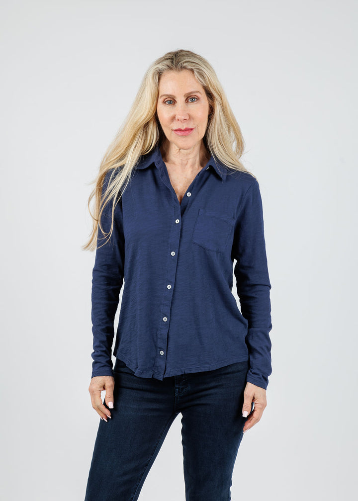Elliott Lauren Reese Long Sleeve Button Front Shirt in MIdnight available at Barbara Katz