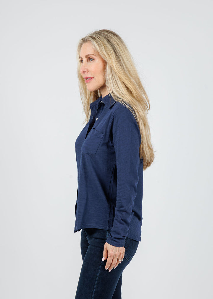 Elliott Lauren Reese Long Sleeve Button Front Shirt in MIdnight available at Barbara Katz