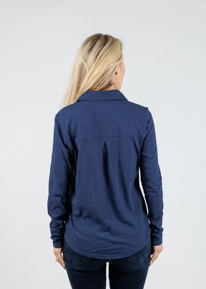 Elliott Lauren Reese Long Sleeve Button Front Shirt in MIdnight available at Barbara Katz