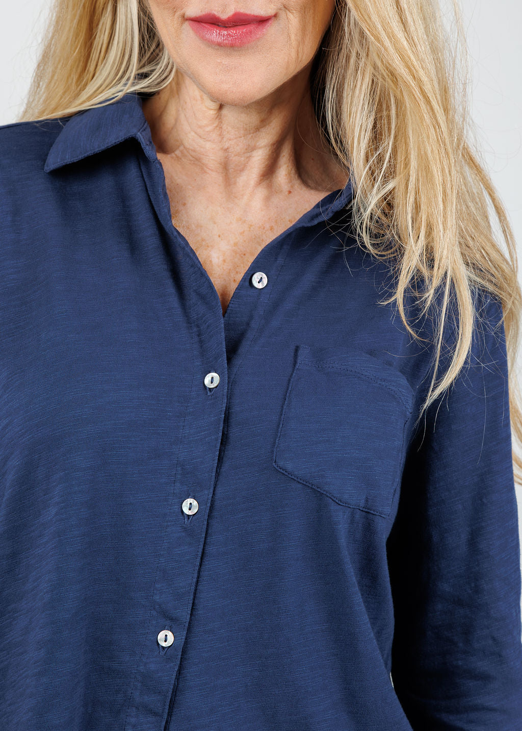 Elliott Lauren Reese Long Sleeve Button Front Shirt in MIdnight available at Barbara Katz
