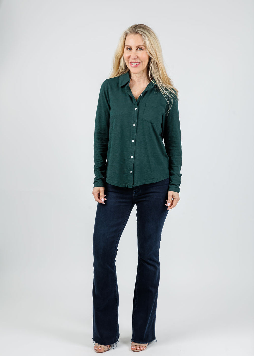 Elliott Lauren Reese Long Sleeve Button Front Shirt in Pine available at Barbara Katz
