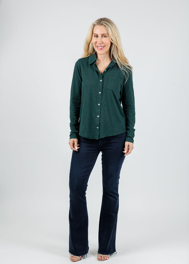 Elliott Lauren Reese Long Sleeve Button Front Shirt in Pine available at Barbara Katz