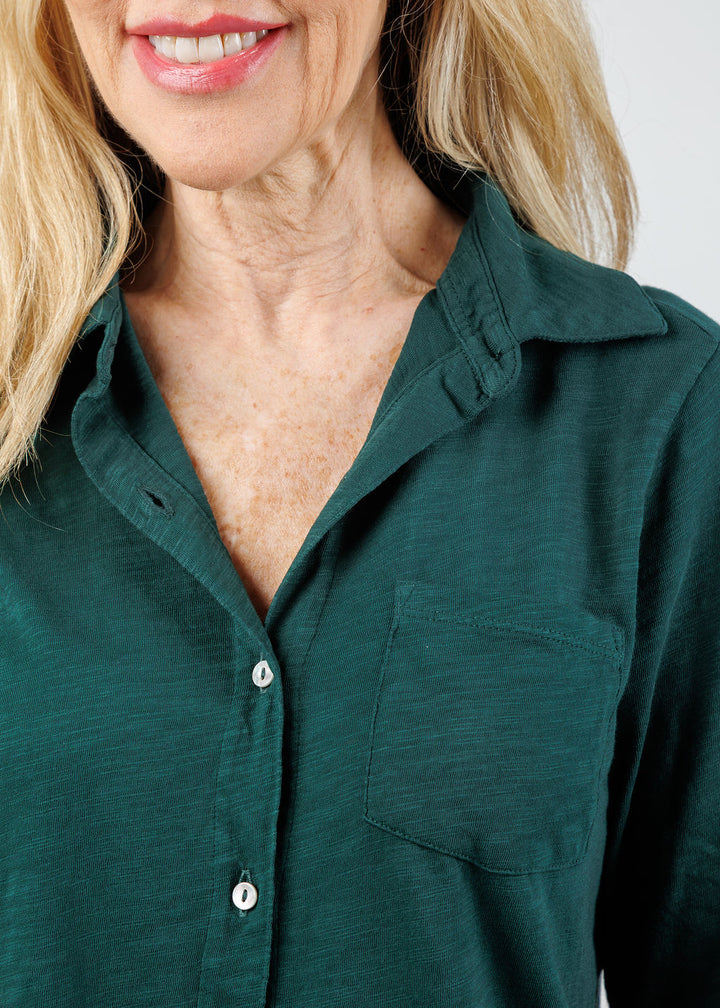 Elliott Lauren Reese Long Sleeve Button Front Shirt in Pine available at Barbara Katz