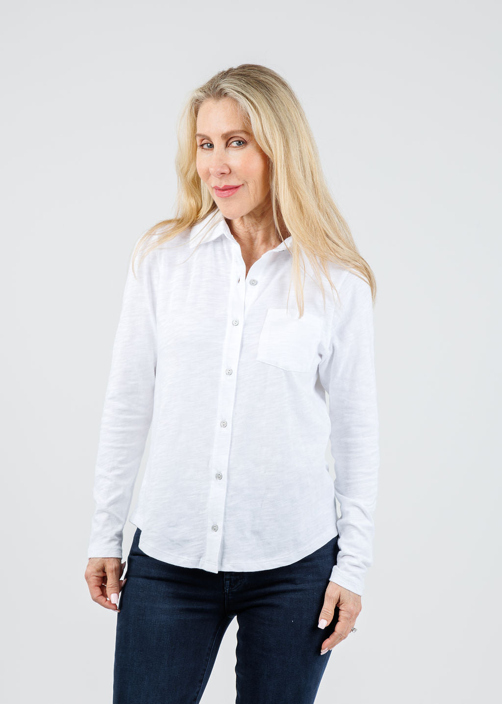 Elliott Lauren Reese Long Sleeve Button Front Shirt in White available at Barbara Katz