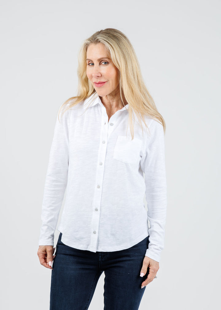 Elliott Lauren Reese Long Sleeve Button Front Shirt in White available at Barbara Katz