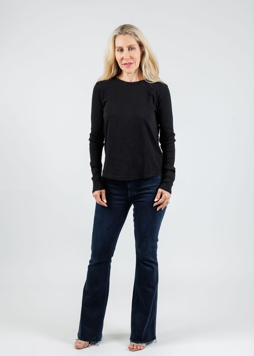Elliott Lauren Tracy Long Rib Sleeve Tee in Black available at Barbara Katz
