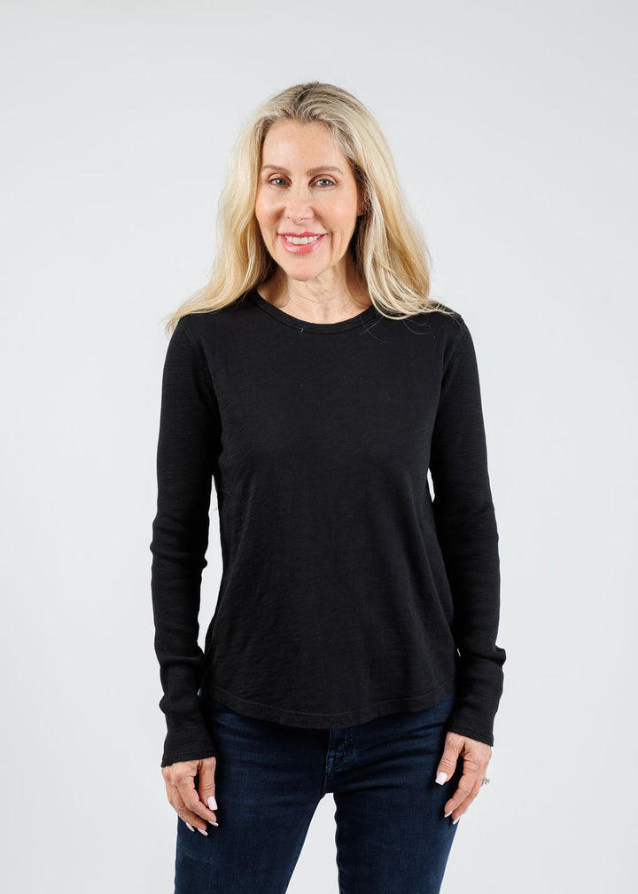 Elliott Lauren Tracy Long Rib Sleeve Tee in Black available at Barbara Katz