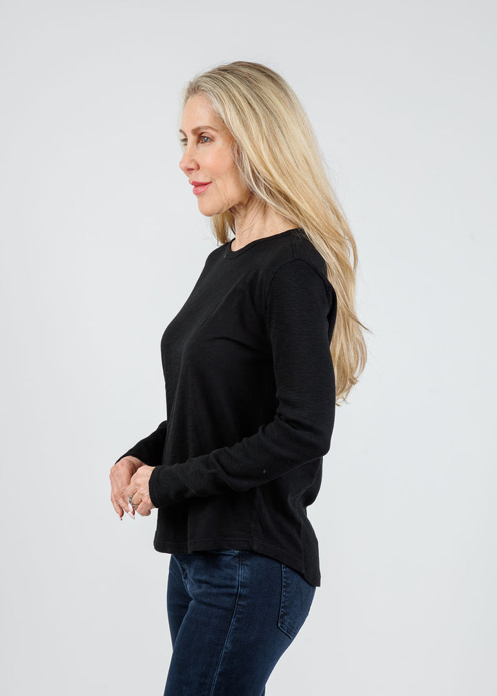 Elliott Lauren Tracy Long Rib Sleeve Tee in Black available at Barbara Katz