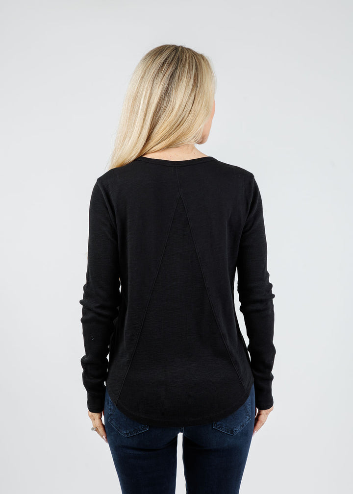 Elliott Lauren Tracy Long Rib Sleeve Tee in Black available at Barbara Katz