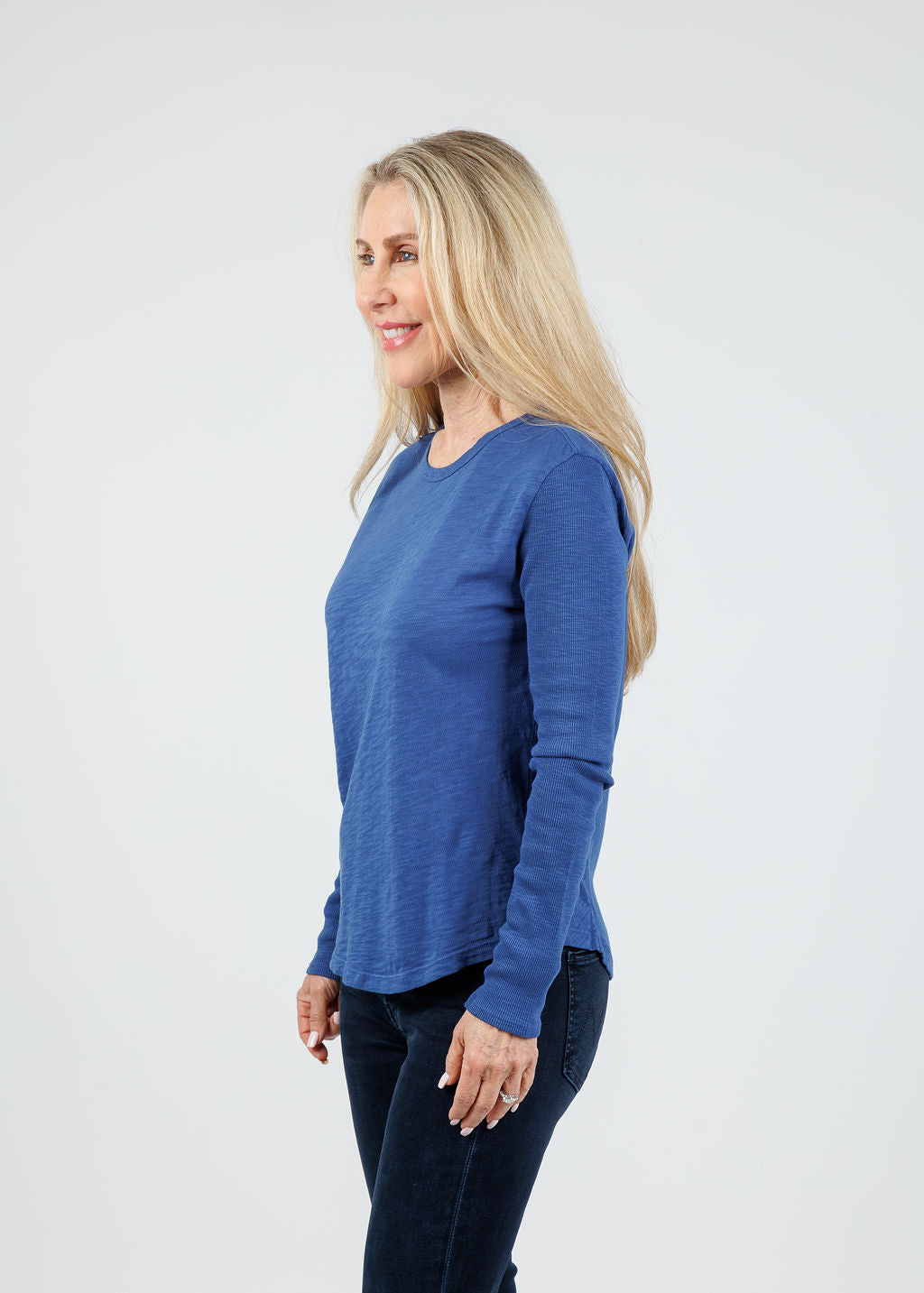 Elliott Lauren Tracy Long Rib Sleeve Tee in Lapis available at Barbara Katz