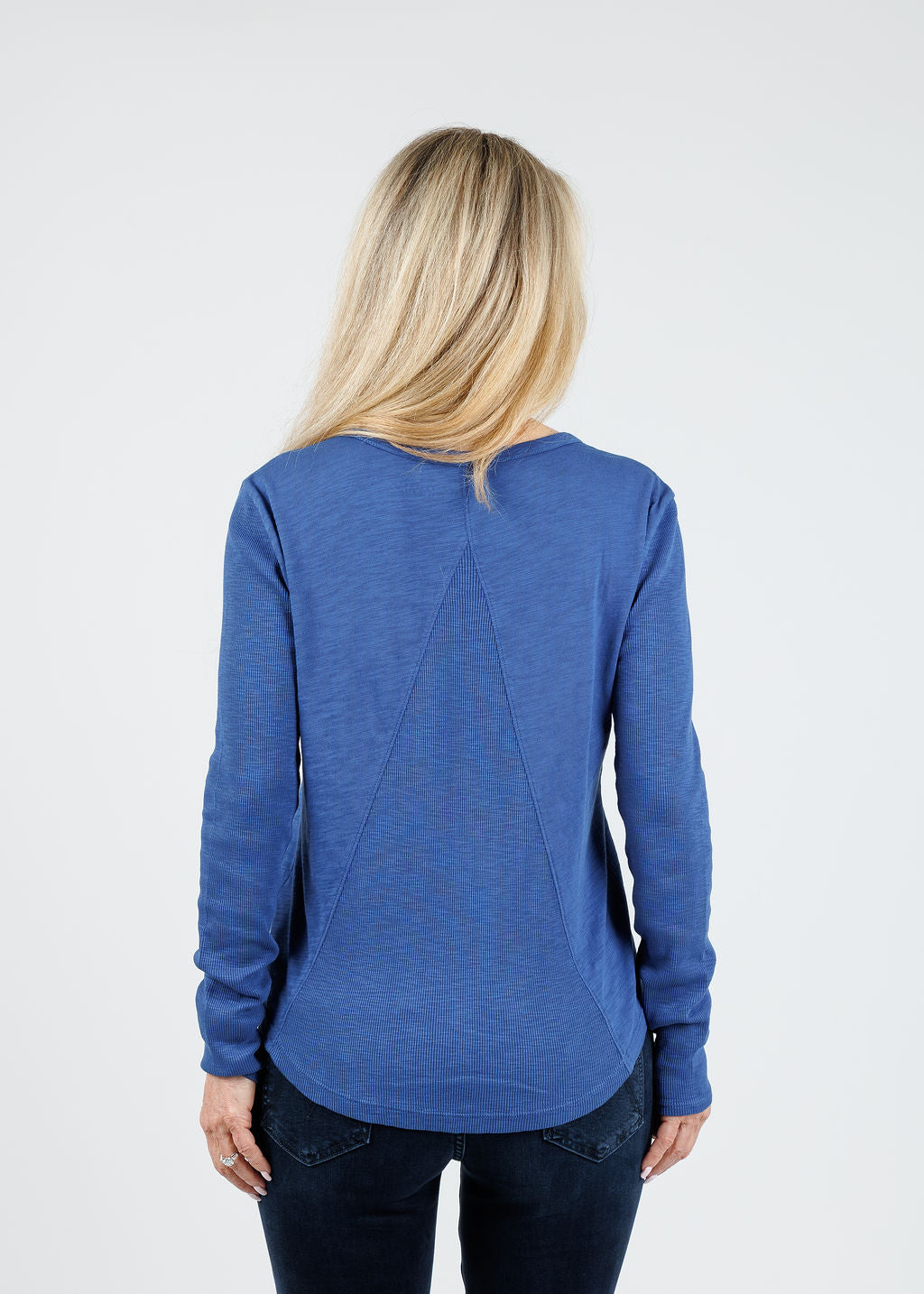 Elliott Lauren Tracy Long Rib Sleeve Tee in Lapis available at Barbara Katz