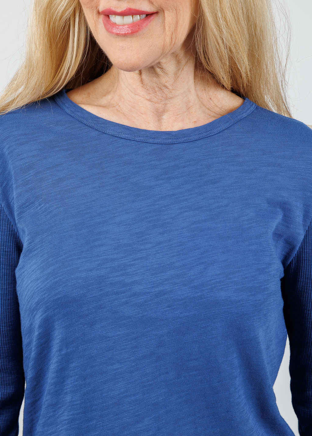 Elliott Lauren Tracy Long Rib Sleeve Tee in Lapis available at Barbara Katz