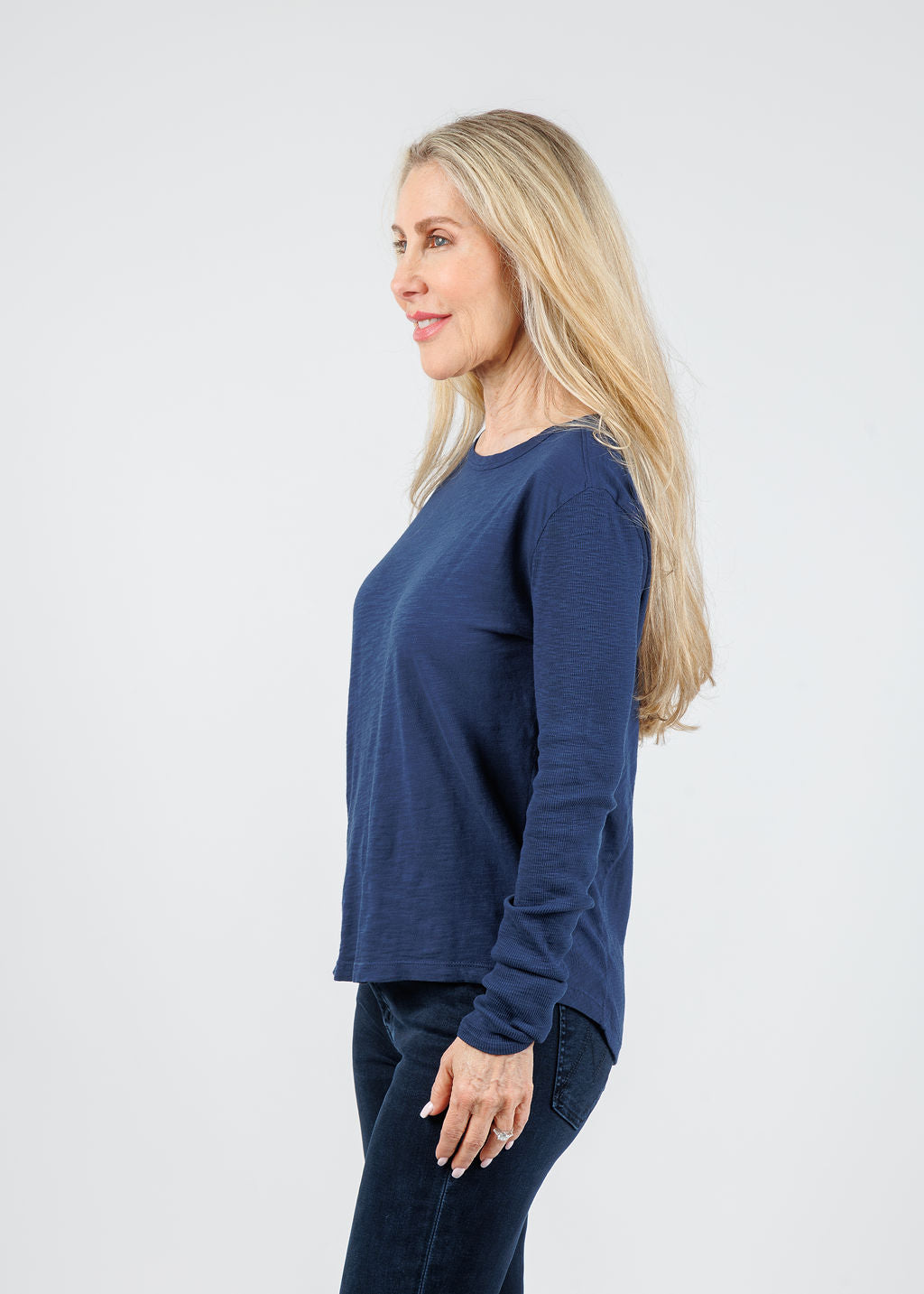 Elliott Lauren Tracy Long Rib Sleeve Tee in Midnight available at Barbara Katz