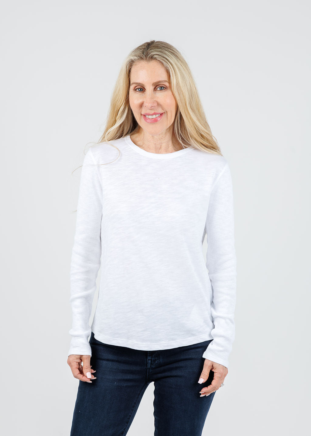 Elliott Lauren Tracy Long Rib Sleeve Tee in White available at Barbara Katz