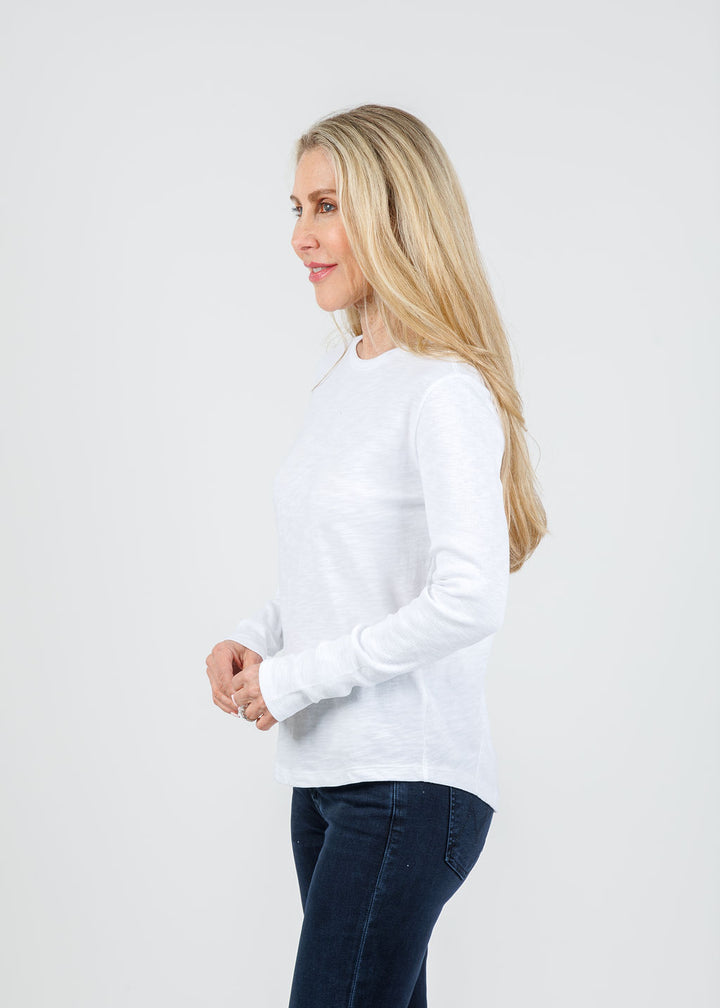 Elliott Lauren Tracy Long Rib Sleeve Tee in White available at Barbara Katz