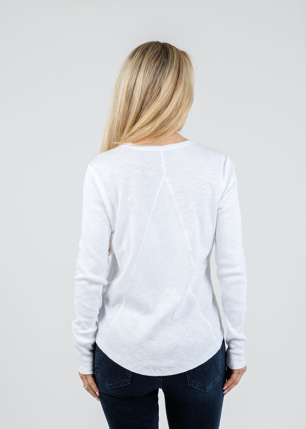 Elliott Lauren Tracy Long Rib Sleeve Tee in White available at Barbara Katz