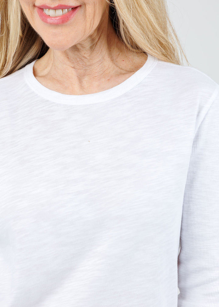 Elliott Lauren Tracy Long Rib Sleeve Tee in White available at Barbara Katz