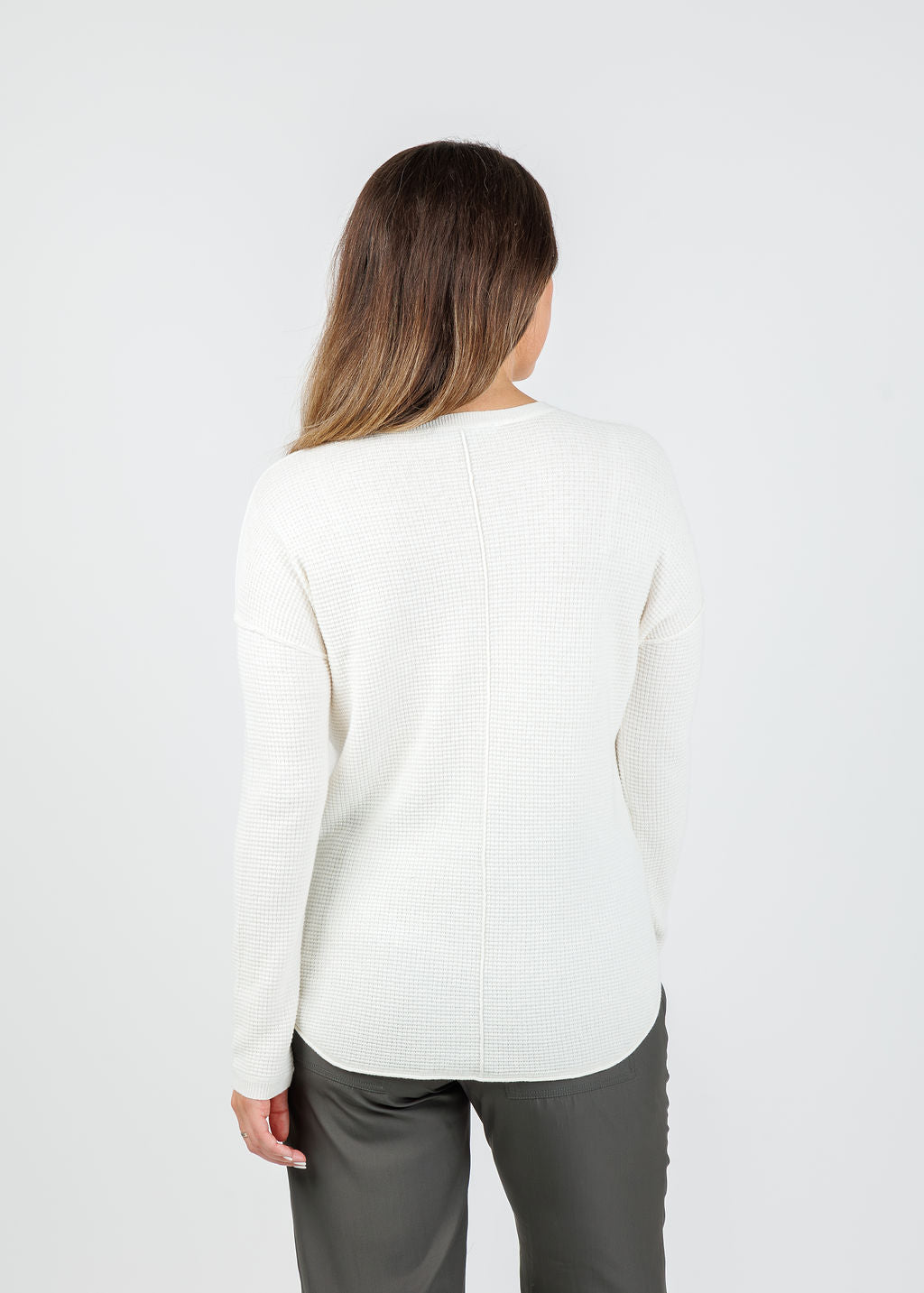 Elliott Lauren Waffle Crew Sweater in Flour available at Barbara Katz