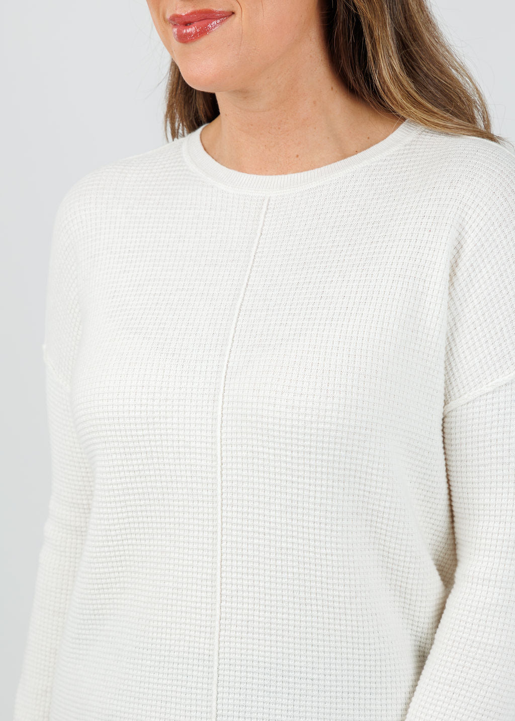 Elliott Lauren Waffle Crew Sweater in Flour available at Barbara Katz