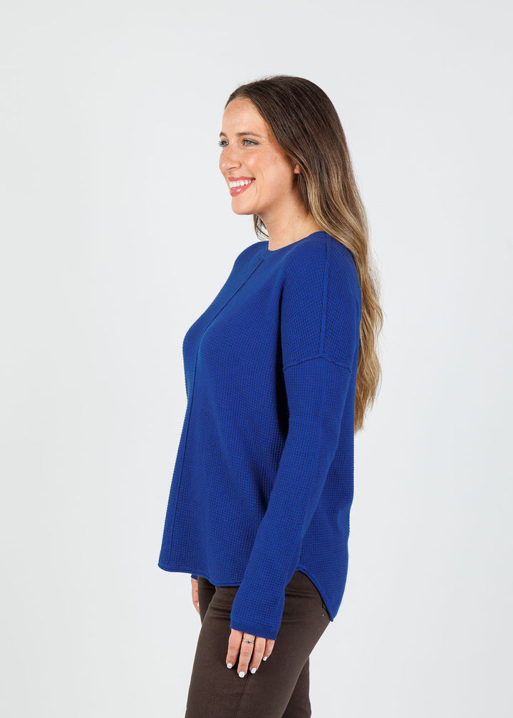 Elliott Lauren Waffle Crew Sweater in Sapphire available at Barbara Katz