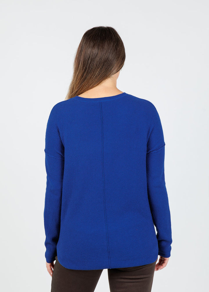 Elliott Lauren Waffle Crew Sweater in Sapphire available at Barbara Katz